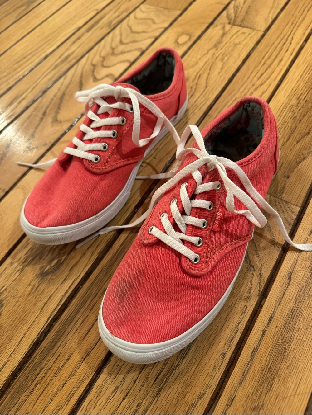 Vans Coral Red Canvas Sneakers with White Laces - Picture 5 of 10